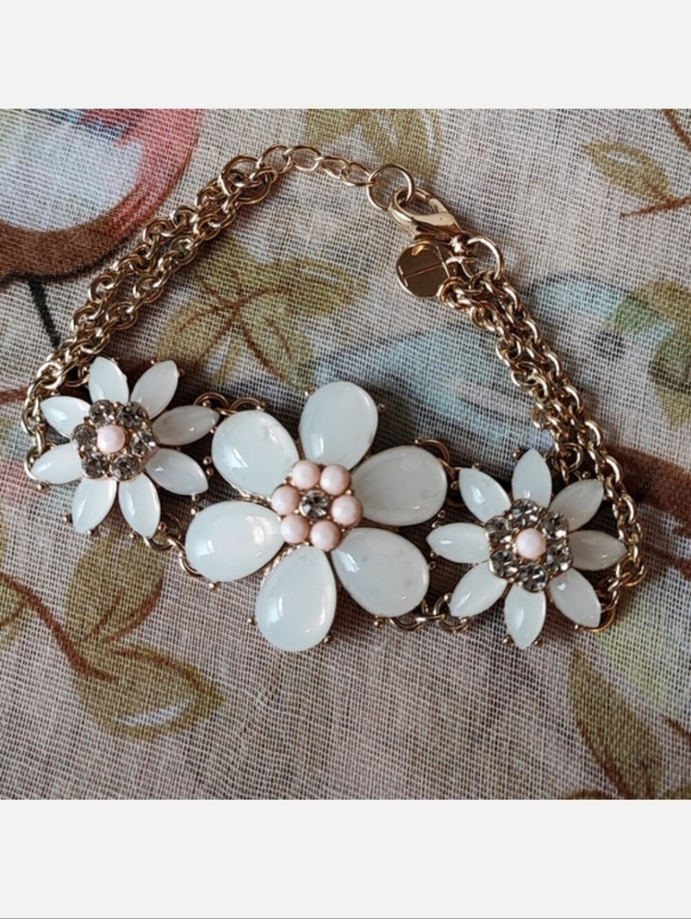 Talbot's Acrylic Teardrop Stones Rhinestone Nude Pink Flowers Statement Bracelet